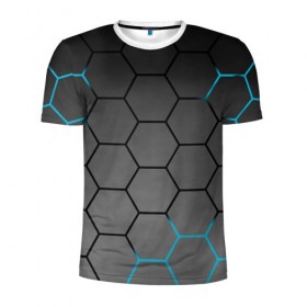 Мужская футболка 3D спортивная с принтом Плиты с Энергией в Новосибирске, 100% полиэстер с улучшенными характеристиками | приталенный силуэт, круглая горловина, широкие плечи, сужается к линии бедра | hexagon | metal | pattern | steel | броня | гексагон | метал | плиты | сталь | текстура