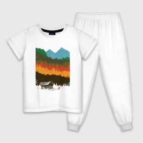Детская пижама хлопок с принтом Дикая природа в Новосибирске, 100% хлопок |  брюки и футболка прямого кроя, без карманов, на брюках мягкая резинка на поясе и по низу штанин
 | горы | дикая природа | дом | лес | лиса | минимализм | развалины | сарай