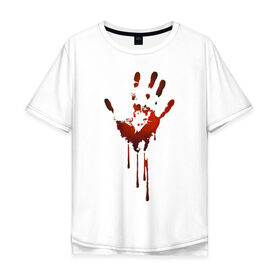 Мужская футболка хлопок Oversize с принтом Отпечаток руки в Новосибирске, 100% хлопок | свободный крой, круглый ворот, “спинка” длиннее передней части | Тематика изображения на принте: halloween | костюм на хэллоуин | кровавая рука | кровавый отпечаток | кровь | рисунок кровью | футболка для хэллоуина | хэллоуин