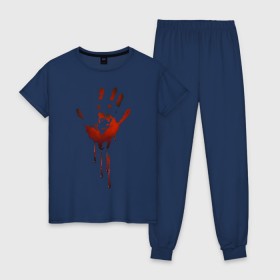 Женская пижама хлопок с принтом Отпечаток руки в Новосибирске, 100% хлопок | брюки и футболка прямого кроя, без карманов, на брюках мягкая резинка на поясе и по низу штанин | halloween | костюм на хэллоуин | кровавая рука | кровавый отпечаток | кровь | рисунок кровью | футболка для хэллоуина | хэллоуин