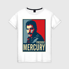 Женская футболка хлопок с принтом Freddie Mercury в Новосибирске, 100% хлопок | прямой крой, круглый вырез горловины, длина до линии бедер, слегка спущенное плечо | freddie mercury | queen | фредди меркьюри