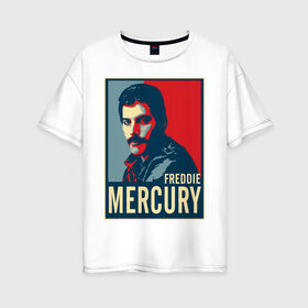 Женская футболка хлопок Oversize с принтом Freddie Mercury в Новосибирске, 100% хлопок | свободный крой, круглый ворот, спущенный рукав, длина до линии бедер
 | freddie mercury | queen | фредди меркьюри