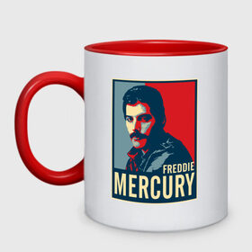 Кружка двухцветная с принтом Freddie Mercury в Новосибирске, керамика | объем — 330 мл, диаметр — 80 мм. Цветная ручка и кайма сверху, в некоторых цветах — вся внутренняя часть | freddie mercury | queen | фредди меркьюри
