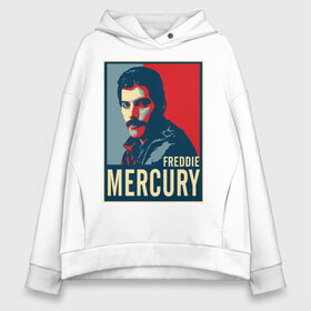 Женское худи Oversize хлопок с принтом Freddie Mercury в Новосибирске, френч-терри — 70% хлопок, 30% полиэстер. Мягкий теплый начес внутри —100% хлопок | боковые карманы, эластичные манжеты и нижняя кромка, капюшон на магнитной кнопке | freddie mercury | queen | фредди меркьюри