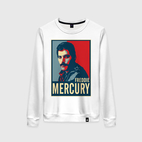 Женский свитшот хлопок с принтом Freddie Mercury в Новосибирске, 100% хлопок | прямой крой, круглый вырез, на манжетах и по низу широкая трикотажная резинка  | freddie mercury | queen | фредди меркьюри