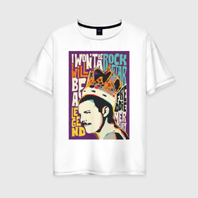 Женская футболка хлопок Oversize с принтом Queen в Новосибирске, 100% хлопок | свободный крой, круглый ворот, спущенный рукав, длина до линии бедер
 | freddie mercury | queen | фредди меркьюри