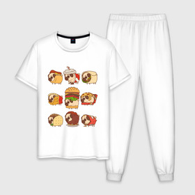 Мужская пижама хлопок с принтом Мопсы в Новосибирске, 100% хлопок | брюки и футболка прямого кроя, без карманов, на брюках мягкая резинка на поясе и по низу штанин
 | fastfood | pug | бургер | еда | кола | пицца | собака | фастфуд | хотдог | чипсы | шаурма