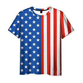 Мужская футболка 3D с принтом Американский Флаг в Новосибирске, 100% полиэфир | прямой крой, круглый вырез горловины, длина до линии бедер | америка | вашингтон | звезды | патриот | сша | трамп | триколор