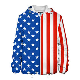 Мужская куртка 3D с принтом Американский Флаг в Новосибирске, ткань верха — 100% полиэстер, подклад — флис | прямой крой, подол и капюшон оформлены резинкой с фиксаторами, два кармана без застежек по бокам, один большой потайной карман на груди. Карман на груди застегивается на липучку | америка | вашингтон | звезды | патриот | сша | трамп | триколор