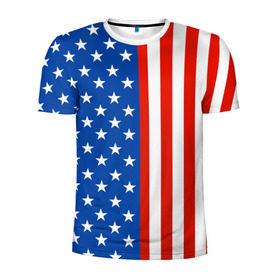 Мужская футболка 3D спортивная с принтом Американский Флаг в Новосибирске, 100% полиэстер с улучшенными характеристиками | приталенный силуэт, круглая горловина, широкие плечи, сужается к линии бедра | америка | вашингтон | звезды | патриот | сша | трамп | триколор