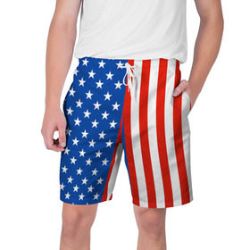 Мужские шорты 3D с принтом Американский Флаг в Новосибирске,  полиэстер 100% | прямой крой, два кармана без застежек по бокам. Мягкая трикотажная резинка на поясе, внутри которой широкие завязки. Длина чуть выше колен | америка | вашингтон | звезды | патриот | сша | трамп | триколор