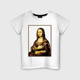 Детская футболка хлопок с принтом Fuck from Mona Lisa в Новосибирске, 100% хлопок | круглый вырез горловины, полуприлегающий силуэт, длина до линии бедер | Тематика изображения на принте: женщина | искусство | картина | лиза | мона | палец