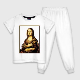 Детская пижама хлопок с принтом Fuck from Mona Lisa в Новосибирске, 100% хлопок |  брюки и футболка прямого кроя, без карманов, на брюках мягкая резинка на поясе и по низу штанин
 | женщина | искусство | картина | лиза | мона | палец
