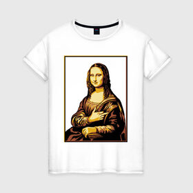 Женская футболка хлопок с принтом Fuck from Mona Lisa в Новосибирске, 100% хлопок | прямой крой, круглый вырез горловины, длина до линии бедер, слегка спущенное плечо | Тематика изображения на принте: женщина | искусство | картина | лиза | мона | палец