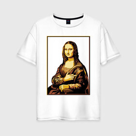 Женская футболка хлопок Oversize с принтом Fuck from Mona Lisa в Новосибирске, 100% хлопок | свободный крой, круглый ворот, спущенный рукав, длина до линии бедер
 | Тематика изображения на принте: женщина | искусство | картина | лиза | мона | палец
