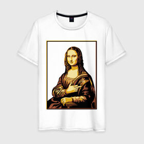 Мужская футболка хлопок с принтом Fuck from Mona Lisa в Новосибирске, 100% хлопок | прямой крой, круглый вырез горловины, длина до линии бедер, слегка спущенное плечо. | женщина | искусство | картина | лиза | мона | палец