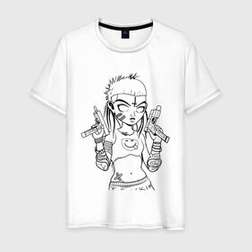 Мужская футболка хлопок с принтом Yo-landi (светлые) в Новосибирске, 100% хлопок | прямой крой, круглый вырез горловины, длина до линии бедер, слегка спущенное плечо. | девушка | контур | линиями | нервана | пушки. пистолеты | смайл | хип хоп | юар
