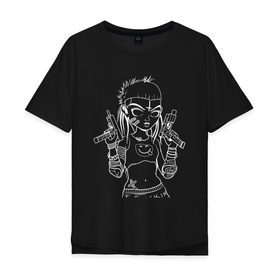Мужская футболка хлопок Oversize с принтом Yo-landi (тёмное) в Новосибирске, 100% хлопок | свободный крой, круглый ворот, “спинка” длиннее передней части | девушка | контур | линиями | нервана | пушки. пистолеты | смайл | хип хоп | юар