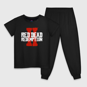 Детская пижама хлопок с принтом RDR2 в Новосибирске, 100% хлопок |  брюки и футболка прямого кроя, без карманов, на брюках мягкая резинка на поясе и по низу штанин
 | Тематика изображения на принте: gamer | gun | logo | play | player | rdr2 | red dead redemption 2 | rockstar | western | вестерн | ковбои | компьютерные игры 2019 | криминал | лого | рокстар