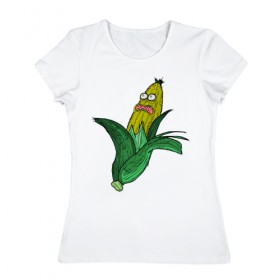 Женская футболка хлопок с принтом Живая кукуруза в Новосибирске, 100% хлопок | прямой крой, круглый вырез горловины, длина до линии бедер, слегка спущенное плечо | живая кукуруза | кукуруза | монстр | початок