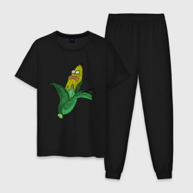 Мужская пижама хлопок с принтом Живая кукуруза в Новосибирске, 100% хлопок | брюки и футболка прямого кроя, без карманов, на брюках мягкая резинка на поясе и по низу штанин
 | живая кукуруза | кукуруза | монстр | початок