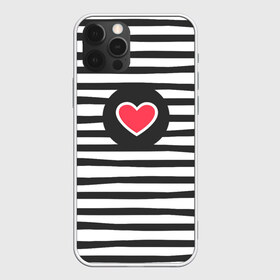 Чехол для iPhone 12 Pro Max с принтом Сердце в полоску в Новосибирске, Силикон |  | black | lines | mochino | белый | москино | полоски | полосы | сердечко | сердце | черный