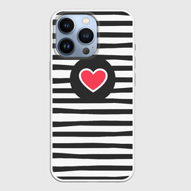Чехол для iPhone 13 Pro с принтом Сердце в полоску в Новосибирске,  |  | black | lines | mochino | белый | москино | полоски | полосы | сердечко | сердце | черный