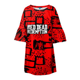 Детское платье 3D с принтом red dead redemption 2 в Новосибирске, 100% полиэстер | прямой силуэт, чуть расширенный к низу. Круглая горловина, на рукавах — воланы | game | red dead | red dead redemption 2 | redemption 2 | rockstar games | бандиты | дикий запад | игры | ковбои | оружие