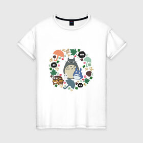 Женская футболка хлопок с принтом Totoro в Новосибирске, 100% хлопок | прямой крой, круглый вырез горловины, длина до линии бедер, слегка спущенное плечо | forest | friend | ghibli | japan | keeper | nature | neigbor | neighbour | totoro | анимация | аниме | гибли | дерево | друг | животные | лес | любовь | милый | мир | миядзаки | мульт | мультфильм | природа | сосед | тоторо | хранитель