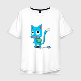 Мужская футболка хлопок Oversize с принтом Fairy Tail в Новосибирске, 100% хлопок | свободный крой, круглый ворот, “спинка” длиннее передней части | anime | cat | fairy tail | happy | аниме | животные | кот | сёнэн | хвост феи | хэппи