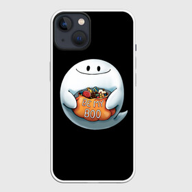 Чехол для iPhone 13 с принтом Be my Boo в Новосибирске,  |  | Тематика изображения на принте: candy | deliciouse | ghost | halloween | night | pumpkin | spirit | treat | trick | вкусняшки | гадость | дух | конфеты | ночь | приведение | призрак | сладости | тыква | хеллоуин | хэллоуин