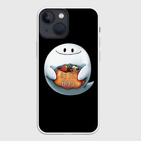 Чехол для iPhone 13 mini с принтом Be my Boo в Новосибирске,  |  | Тематика изображения на принте: candy | deliciouse | ghost | halloween | night | pumpkin | spirit | treat | trick | вкусняшки | гадость | дух | конфеты | ночь | приведение | призрак | сладости | тыква | хеллоуин | хэллоуин