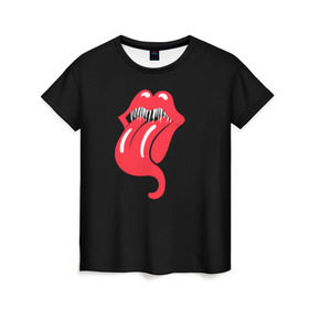Женская футболка 3D с принтом Monsters Kiss в Новосибирске, 100% полиэфир ( синтетическое хлопкоподобное полотно) | прямой крой, круглый вырез горловины, длина до линии бедер | halloween | jagger | lips | mick | monster | rock | rolling | stones | tongue | tooth | вольные | губы | джаггер | зубы | камни | катящиеся | мик | монстер | рок | странники | хеллоуин | хэллоуин | язык
