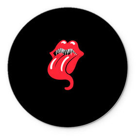 Коврик для мышки круглый с принтом Monsters Kiss в Новосибирске, резина и полиэстер | круглая форма, изображение наносится на всю лицевую часть | halloween | jagger | lips | mick | monster | rock | rolling | stones | tongue | tooth | вольные | губы | джаггер | зубы | камни | катящиеся | мик | монстер | рок | странники | хеллоуин | хэллоуин | язык