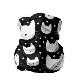 Бандана-труба 3D с принтом Love Cats Pattern в Новосибирске, 100% полиэстер, ткань с особыми свойствами — Activecool | плотность 150‒180 г/м2; хорошо тянется, но сохраняет форму | Тематика изображения на принте: белый | кот | котенок | котэ | котя | котята | кошка | любовь | мимими | паттерн | сердечки | сердце | силуэт | черный | я люблю кошек