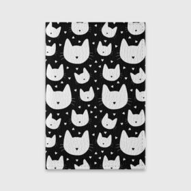 Обложка для паспорта матовая кожа с принтом Love Cats Pattern в Новосибирске, натуральная матовая кожа | размер 19,3 х 13,7 см; прозрачные пластиковые крепления | белый | кот | котенок | котэ | котя | котята | кошка | любовь | мимими | паттерн | сердечки | сердце | силуэт | черный | я люблю кошек