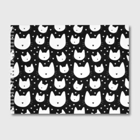 Альбом для рисования с принтом Love Cats Pattern в Новосибирске, 100% бумага
 | матовая бумага, плотность 200 мг. | белый | кот | котенок | котэ | котя | котята | кошка | любовь | мимими | паттерн | сердечки | сердце | силуэт | черный | я люблю кошек
