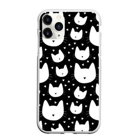 Чехол для iPhone 11 Pro матовый с принтом Love Cats Pattern в Новосибирске, Силикон |  | Тематика изображения на принте: белый | кот | котенок | котэ | котя | котята | кошка | любовь | мимими | паттерн | сердечки | сердце | силуэт | черный | я люблю кошек