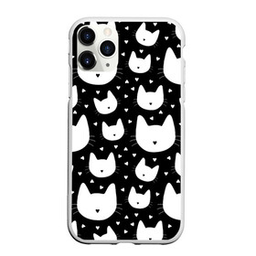 Чехол для iPhone 11 Pro Max матовый с принтом Love Cats Pattern в Новосибирске, Силикон |  | белый | кот | котенок | котэ | котя | котята | кошка | любовь | мимими | паттерн | сердечки | сердце | силуэт | черный | я люблю кошек