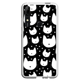 Чехол для Honor P Smart Z с принтом Love Cats Pattern в Новосибирске, Силикон | Область печати: задняя сторона чехла, без боковых панелей | Тематика изображения на принте: белый | кот | котенок | котэ | котя | котята | кошка | любовь | мимими | паттерн | сердечки | сердце | силуэт | черный | я люблю кошек