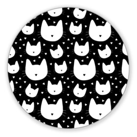 Коврик круглый с принтом Love Cats Pattern в Новосибирске, резина и полиэстер | круглая форма, изображение наносится на всю лицевую часть | белый | кот | котенок | котэ | котя | котята | кошка | любовь | мимими | паттерн | сердечки | сердце | силуэт | черный | я люблю кошек
