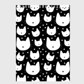 Скетчбук с принтом Love Cats Pattern в Новосибирске, 100% бумага
 | 48 листов, плотность листов — 100 г/м2, плотность картонной обложки — 250 г/м2. Листы скреплены сверху удобной пружинной спиралью | белый | кот | котенок | котэ | котя | котята | кошка | любовь | мимими | паттерн | сердечки | сердце | силуэт | черный | я люблю кошек