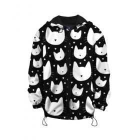 Детская куртка 3D с принтом Love Cats Pattern в Новосибирске, 100% полиэстер | застежка — молния, подол и капюшон оформлены резинкой с фиксаторами, по бокам — два кармана без застежек, один потайной карман на груди, плотность верхнего слоя — 90 г/м2; плотность флисового подклада — 260 г/м2 | Тематика изображения на принте: белый | кот | котенок | котэ | котя | котята | кошка | любовь | мимими | паттерн | сердечки | сердце | силуэт | черный | я люблю кошек