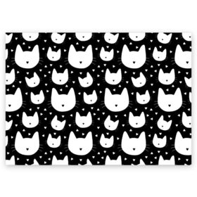 Поздравительная открытка с принтом Love Cats Pattern в Новосибирске, 100% бумага | плотность бумаги 280 г/м2, матовая, на обратной стороне линовка и место для марки
 | Тематика изображения на принте: белый | кот | котенок | котэ | котя | котята | кошка | любовь | мимими | паттерн | сердечки | сердце | силуэт | черный | я люблю кошек