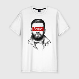 Мужская футболка премиум с принтом Basta в Новосибирске, 92% хлопок, 8% лайкра | приталенный силуэт, круглый вырез ворота, длина до линии бедра, короткий рукав | gazgolder | баста | газголдер | сансара