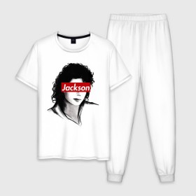 Мужская пижама хлопок с принтом Michael Jackson в Новосибирске, 100% хлопок | брюки и футболка прямого кроя, без карманов, на брюках мягкая резинка на поясе и по низу штанин
 | jackson | michael | джексон | майкл