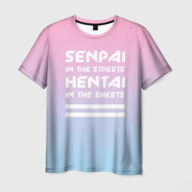 Мужская футболка 3D с принтом Senpai in the streets в Новосибирске, 100% полиэфир | прямой крой, круглый вырез горловины, длина до линии бедер | ahegao | kawaii | lips | o face | senpai | аниме | ахегао | семпай | сенпай