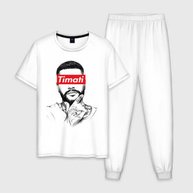 Мужская пижама хлопок с принтом Timati в Новосибирске, 100% хлопок | брюки и футболка прямого кроя, без карманов, на брюках мягкая резинка на поясе и по низу штанин
 | black star | rap | блек стар | мафия | олимп | рэп