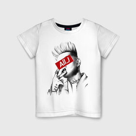 Детская футболка хлопок с принтом All. J в Новосибирске, 100% хлопок | круглый вырез горловины, полуприлегающий силуэт, длина до линии бедер | all.j | boy | sayonara | zef | бой | вино | денс | зеф | сайонара | федук | элджей
