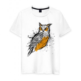 Мужская футболка хлопок с принтом Эскиз филина в Новосибирске, 100% хлопок | прямой крой, круглый вырез горловины, длина до линии бедер, слегка спущенное плечо. | карандаш | набросок | птица | рисунок | сова | филин | хищник | эскиз